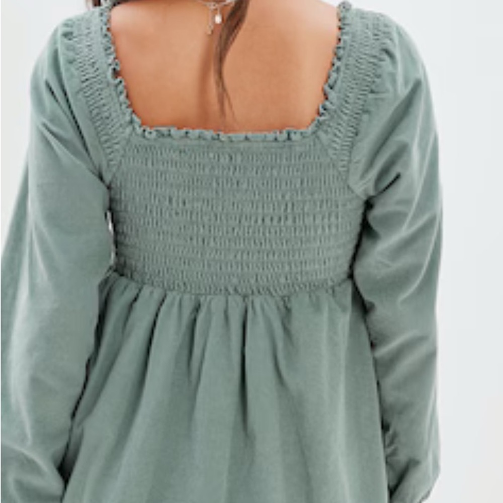 American Eagle Outfitters Women’s Green Long Sleeve Smocked Corduroy Dress Sz XL - Picture 2 of 12